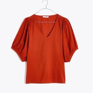 🤍HP🤍Madewell Women's Rust V-Neck Puff Sleeve Top
